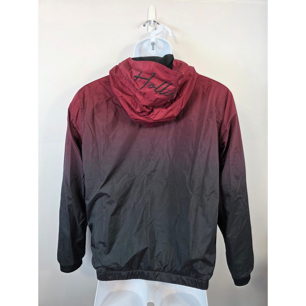 Hollister Mens Ombre Windbreaker Jacket Burgundy Black Fleece Lined X-Small XS - Picture 7 of 9